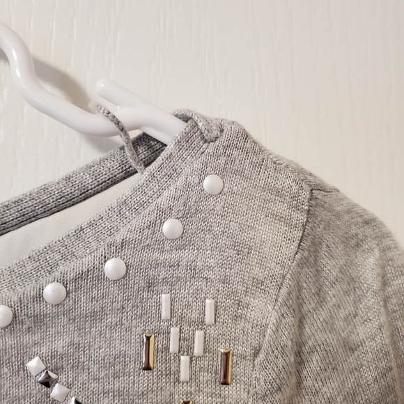 White House Black Market Grey Boat Neck Sequin Long Sleeve Blouse (Size XS) - Picture 4 of 16